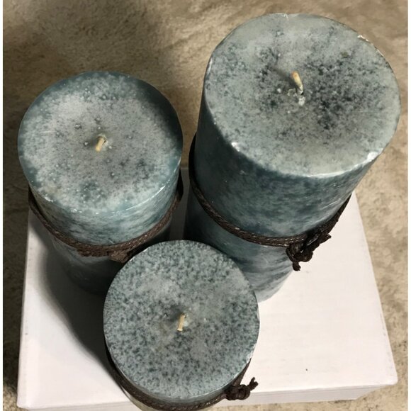 Set Of 3 Pillar Candles Handmade Rustic Blue Teal With Twine Accent Nautical - Picture 4 of 10